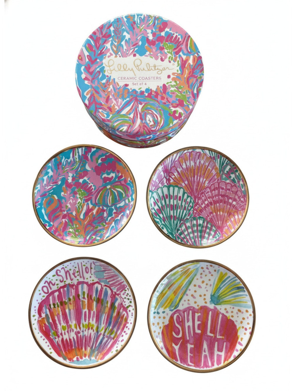 Lilly Pulitzer Set of 4 Ceramic Coasters with Decorative Box